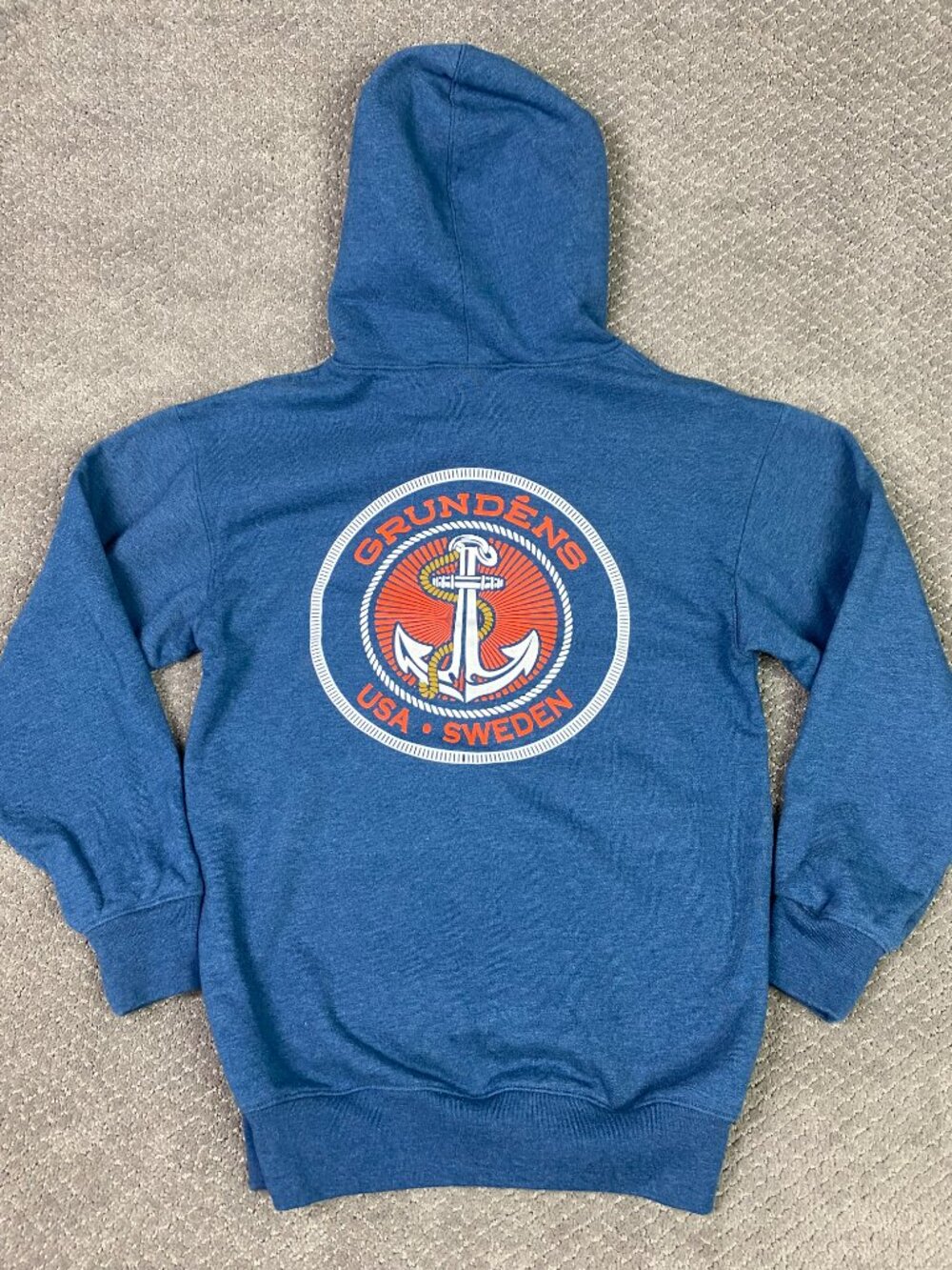 Grundens Hoodie Mens Small Blue Displacement DWR Anchor Logo